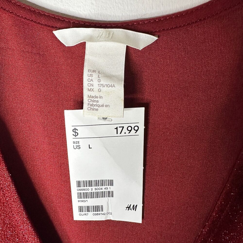 H&M Dress Women L Red Mini V-neck Shimmery Shift Party Evening Clubwear NWT - Picture 4 of 6